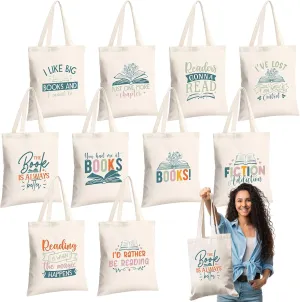 10 Pcs Book Tote Bag with Inner Pockets Book Lovers Gifts Bulk Cute Bookish Gifts for Club Women Librarian Reader Author Reading Accessories Library Present
