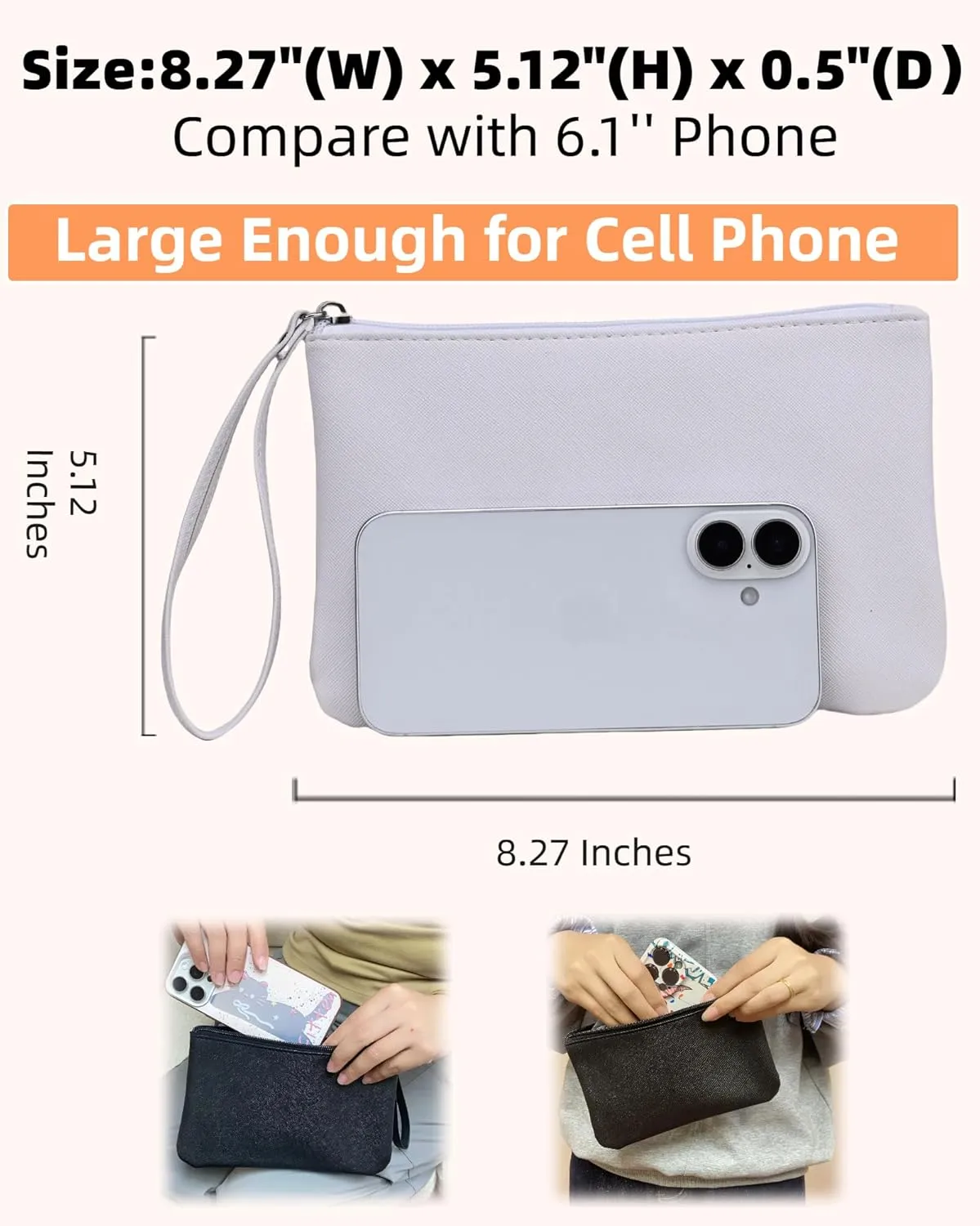 2 Pack Small Zipper Pouch Mini Makeup Bag for Purse Lipstick Cosmetic Travel Make Up Organizer for Women Essentials Feminine Products, Car Change Coin Holder 8x5 Phone Wristlet Wallet, White, Pink