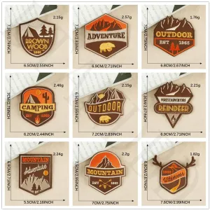9 PCS Outdoor Badge Iron on Embroidered Patches, DIY Stripes Bulk Appliques with Ironed Adhesive, Words Outdoor EST Patch for Varsity Clothes, Backpack, Hat, Bag, Shoe