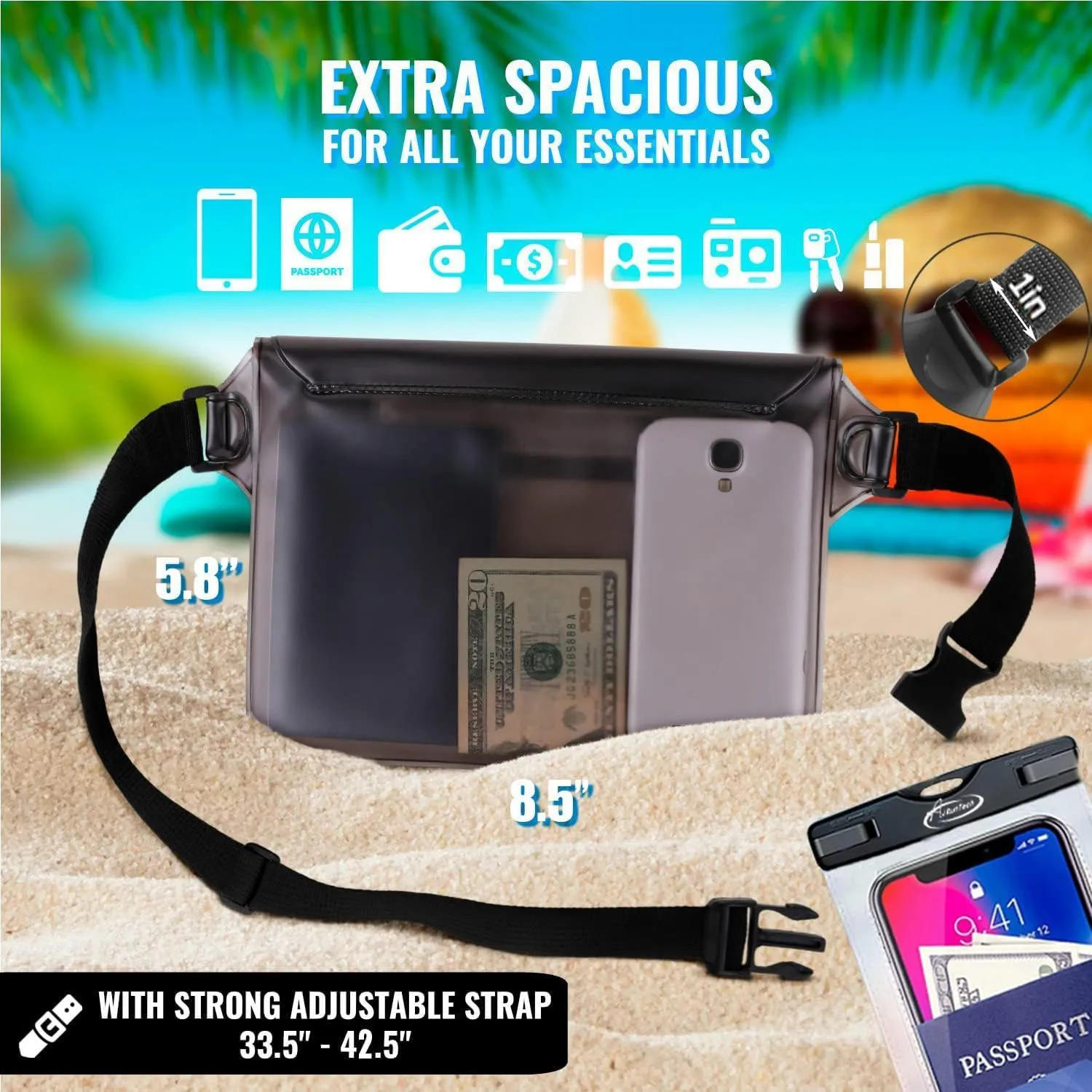 AiRunTech Waterproof Fanny Pack,Waterproof Phone Pouch for iPhone 15 14 13 12 11 Pro Max,IPX8 Waterproof Dry Bag for Snorkeling Beach Cruise Kayaking Pool Swimming(Two Phone Cases Two Waist Bags Set)