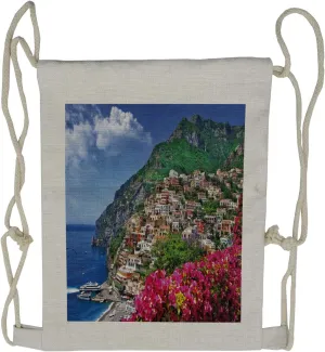 Ambesonne Italy Drawstring Backpack, Positano Amalfi Naples, Sackpack Bag