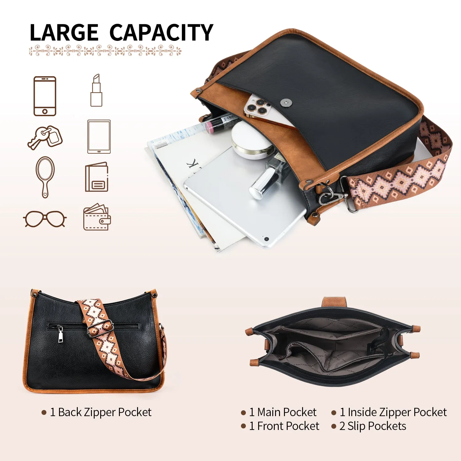 APHISON Crossbody Bags For Women Trendy, Leather Hobo Handbag Crossbody Purses Shoulder Bucket Bag with 2 Adjustable Strap