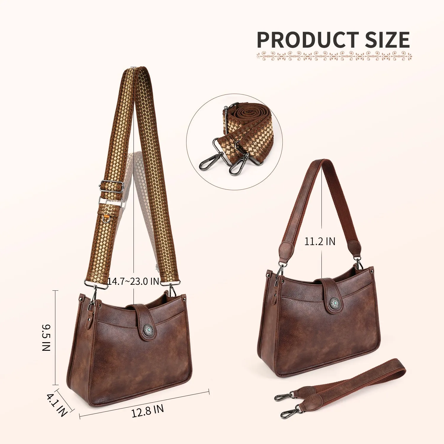 APHISON Crossbody Bags For Women Trendy, Leather Hobo Handbag Crossbody Purses Shoulder Bucket Bag with 2 Adjustable Strap