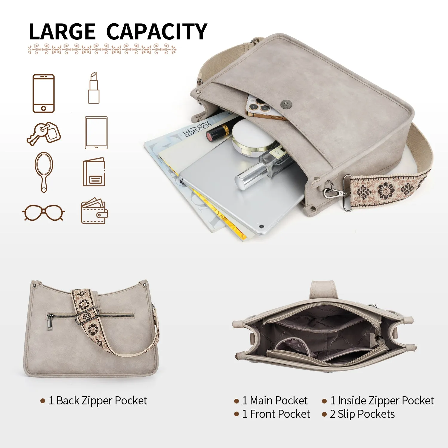 APHISON Crossbody Bags For Women Trendy, Leather Hobo Handbag Crossbody Purses Shoulder Bucket Bag with 2 Adjustable Strap