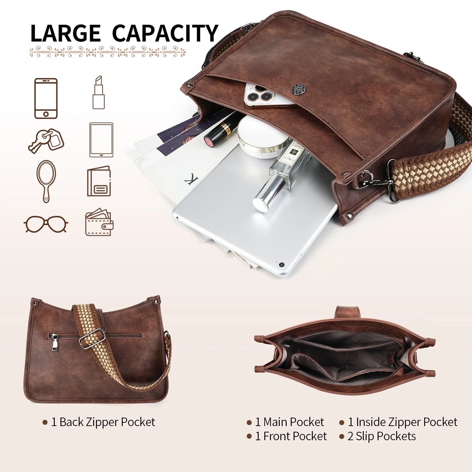 APHISON Crossbody Bags For Women Trendy, Leather Hobo Handbag Crossbody Purses Shoulder Bucket Bag with 2 Adjustable Strap