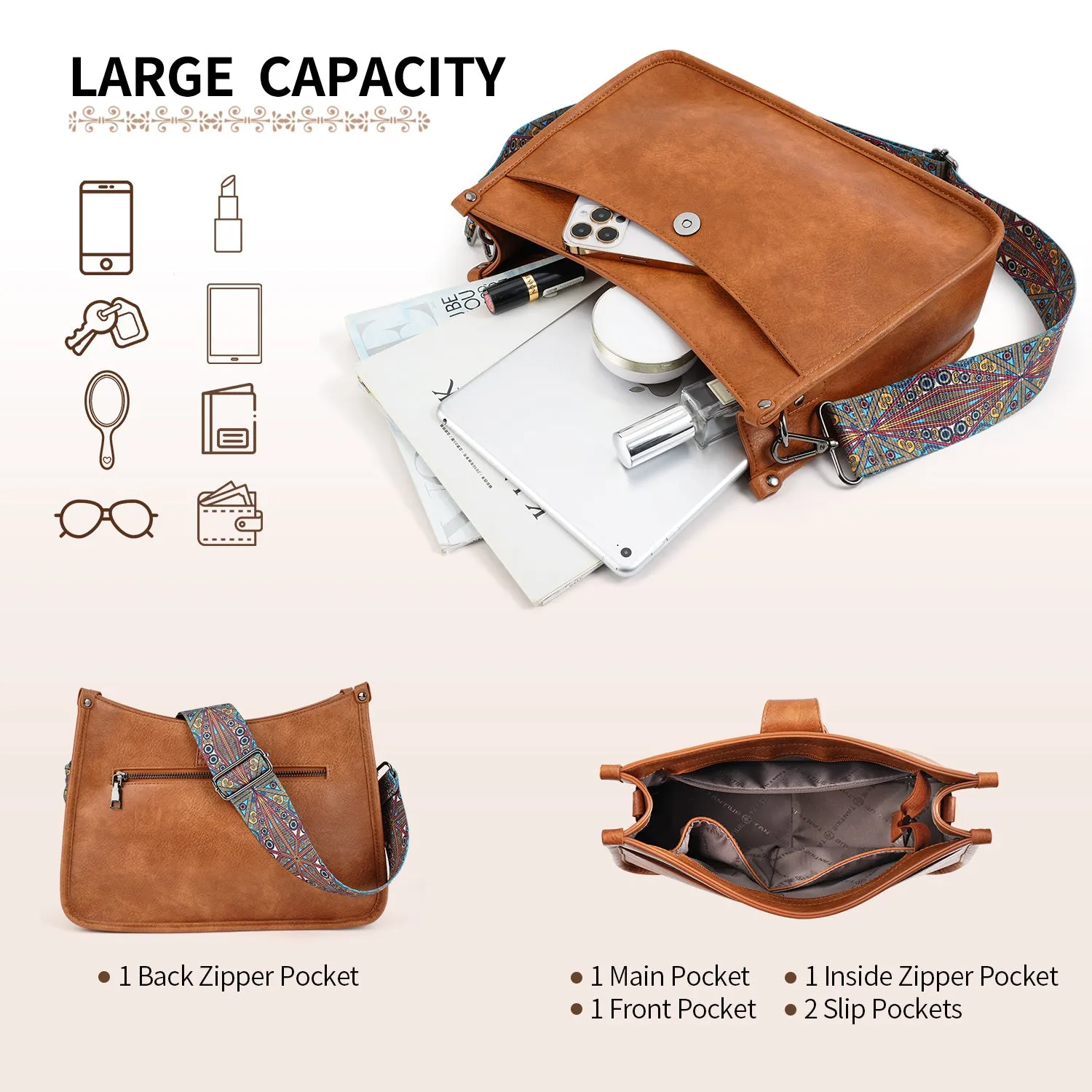APHISON Crossbody Bags For Women Trendy, Leather Hobo Handbag Crossbody Purses Shoulder Bucket Bag with 2 Adjustable Strap