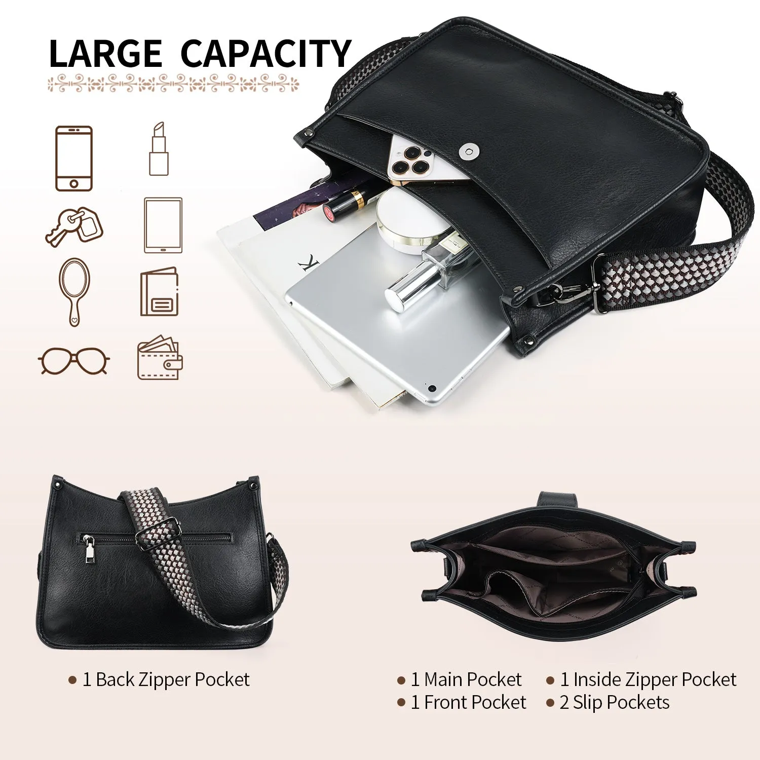 APHISON Crossbody Bags For Women Trendy, Leather Hobo Handbag Crossbody Purses Shoulder Bucket Bag with 2 Adjustable Strap