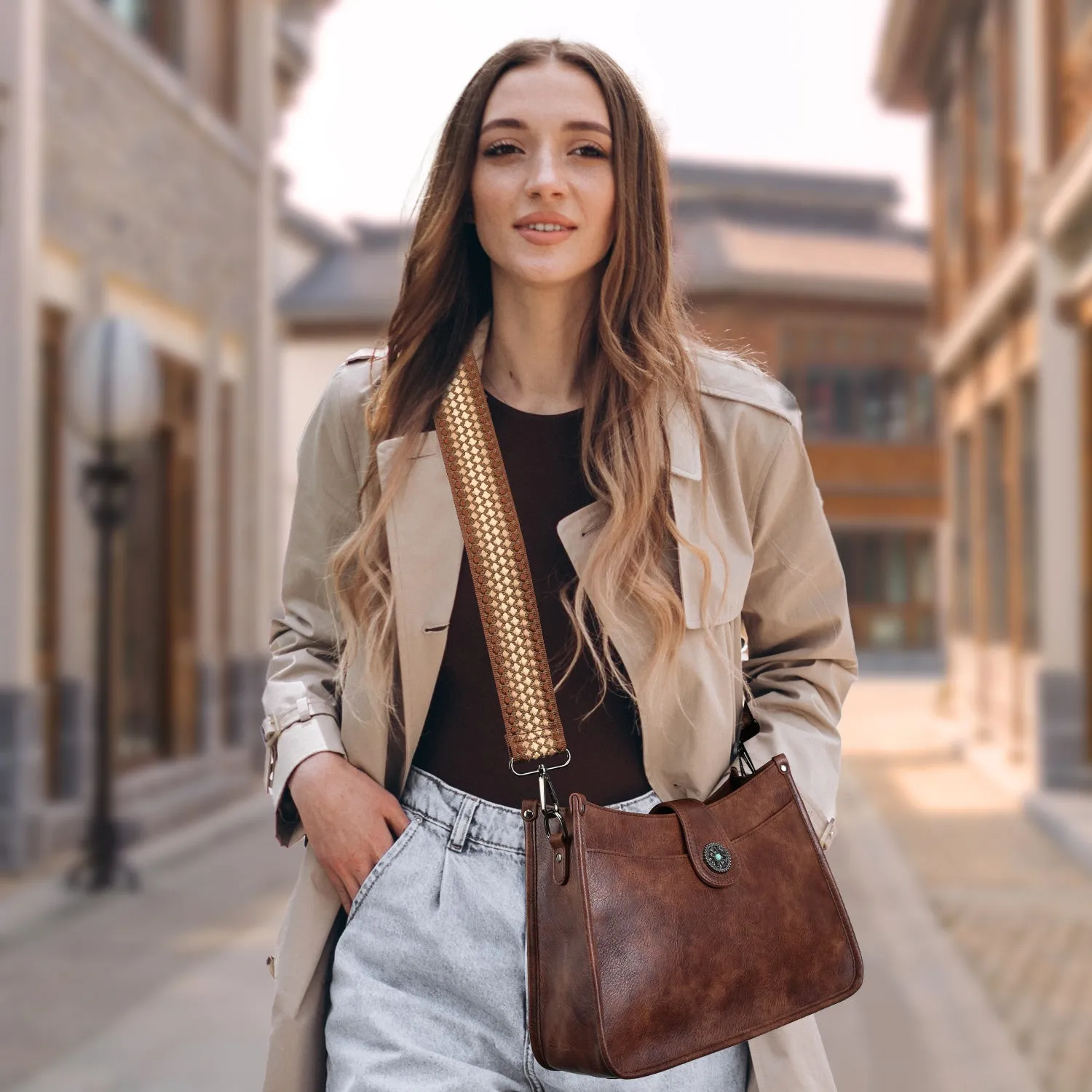 APHISON Crossbody Bags For Women Trendy, Leather Hobo Handbag Crossbody Purses Shoulder Bucket Bag with 2 Adjustable Strap