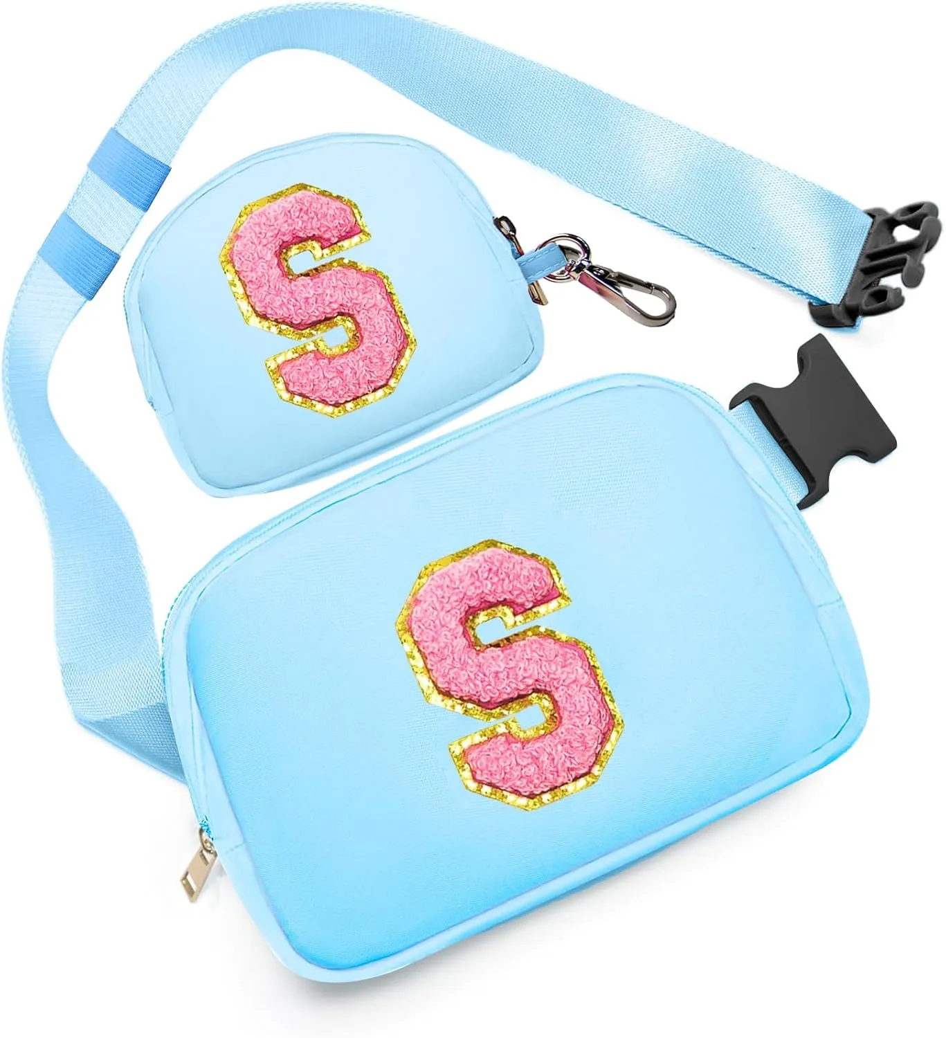 Birthday Gifts for 4 5 6 7 8 9 10 11 12 13 Year Old Girls, Crossbody Bags Fanny Pack with Initial Letter Patch Cute Stuff for Women Girls Teens (S, Blue)