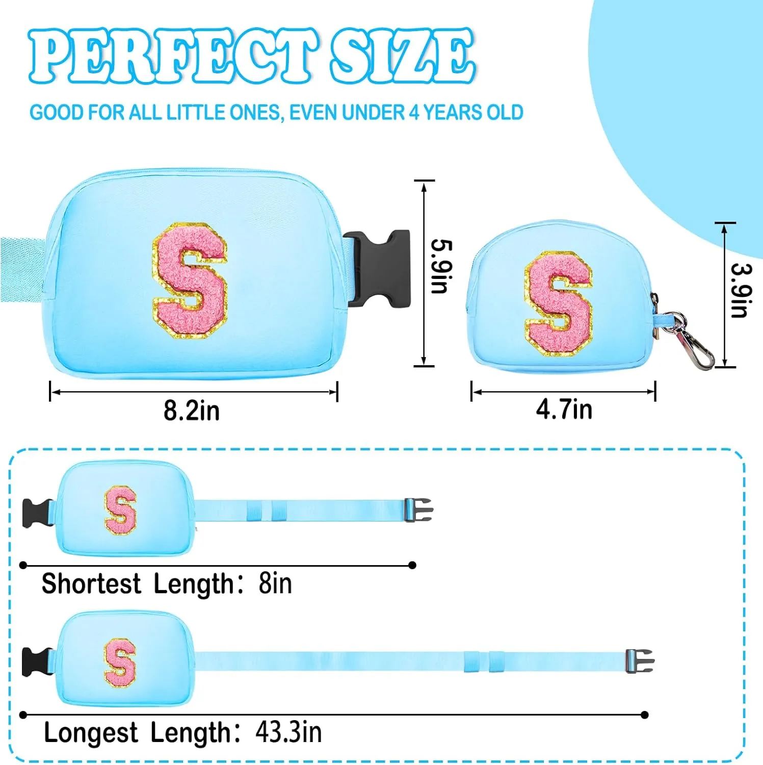 Birthday Gifts for 4 5 6 7 8 9 10 11 12 13 Year Old Girls, Crossbody Bags Fanny Pack with Initial Letter Patch Cute Stuff for Women Girls Teens (S, Blue)