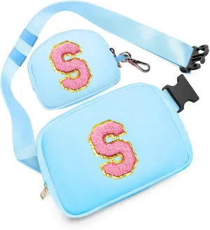 Birthday Gifts for 4 5 6 7 8 9 10 11 12 13 Year Old Girls, Crossbody Bags Fanny Pack with Initial Letter Patch Cute Stuff for Women Girls Teens (S, Blue)