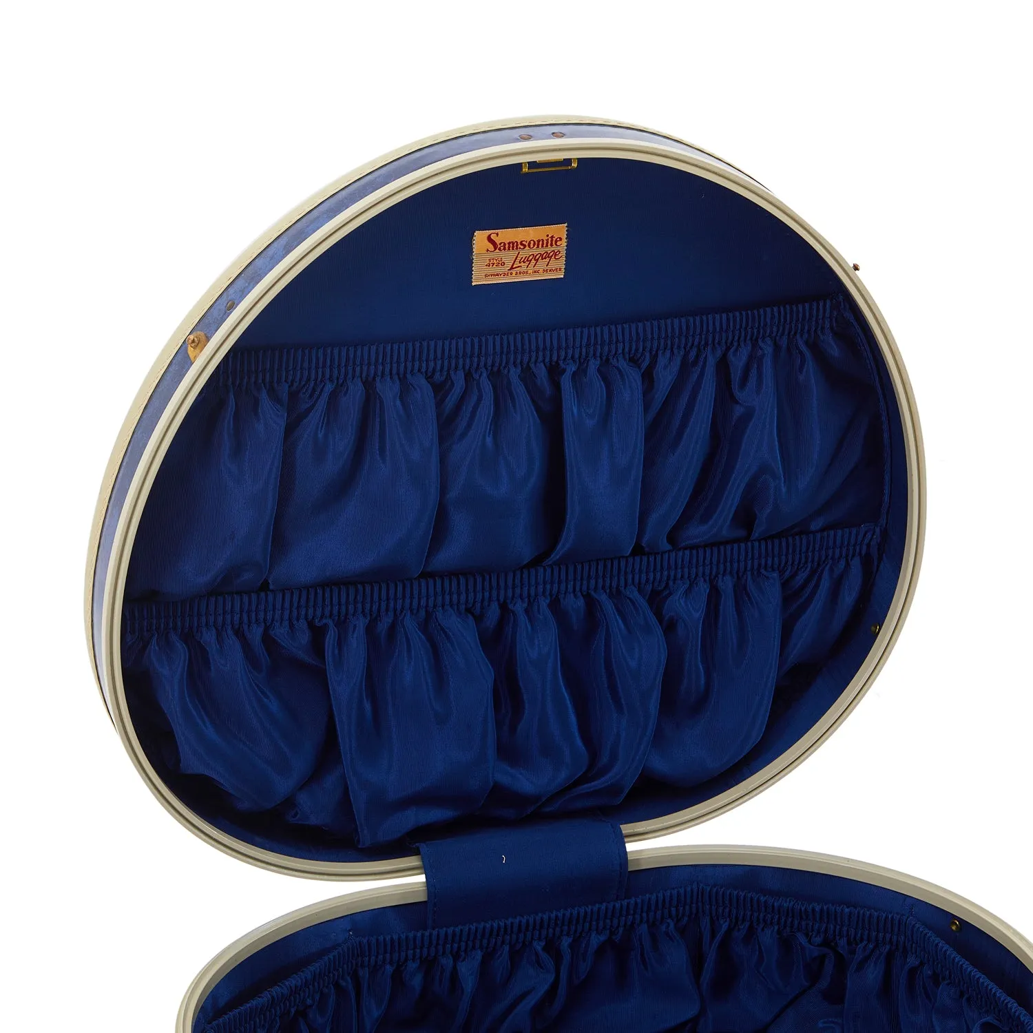 Blue & White Samsonite Round Suitcase