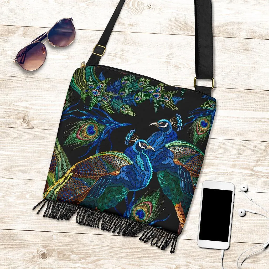 Boho Bag (Canvas) - Peacock #101 | Hobo Slouchy Bag Crossbody, Shoulder Bags for Women Hobo, Pattern Hobo Bag, Boho Hobo Bag