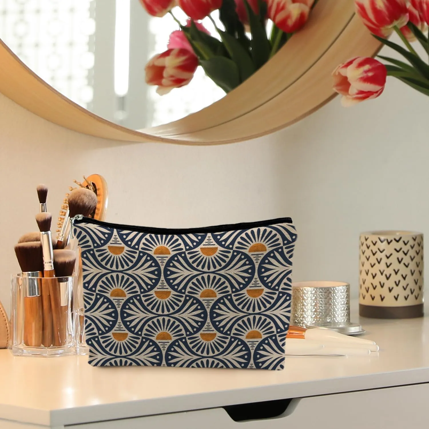 Boho Makeup Bag Gifts for Women, Sunset Leaf Aesthetic Makeup Pouch