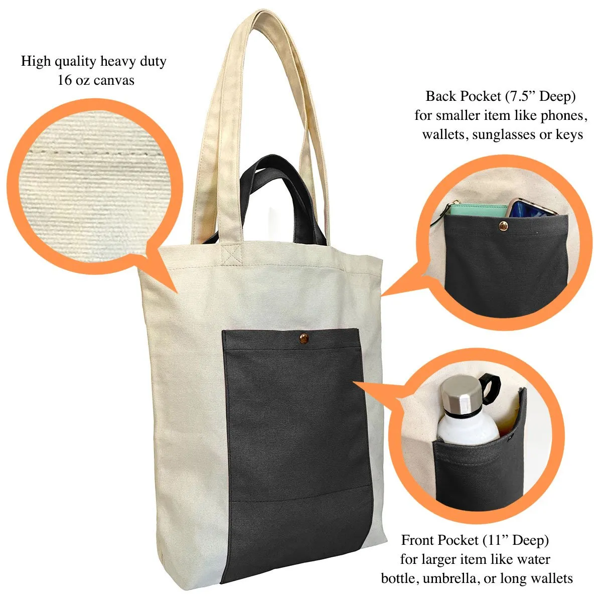 Canvas Tote Bag with Handles (Black)