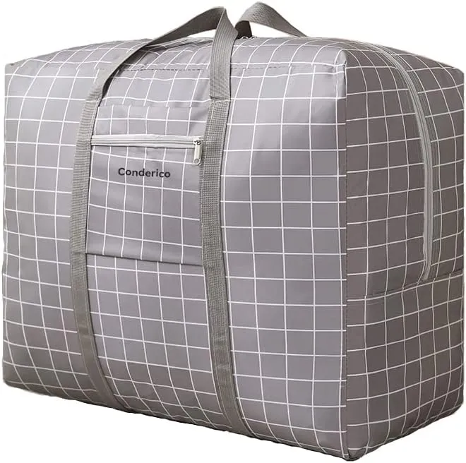 Carry On Water-Resistant Multi-function Duffel bag Collapsible Hand luggage bags for travel Large Lightweight, Storage Bags with Reinforced Handle (50L, Grey grid)