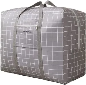 Carry On Water-Resistant Multi-function Duffel bag Collapsible Hand luggage bags for travel Large Lightweight, Storage Bags with Reinforced Handle (50L, Grey grid)