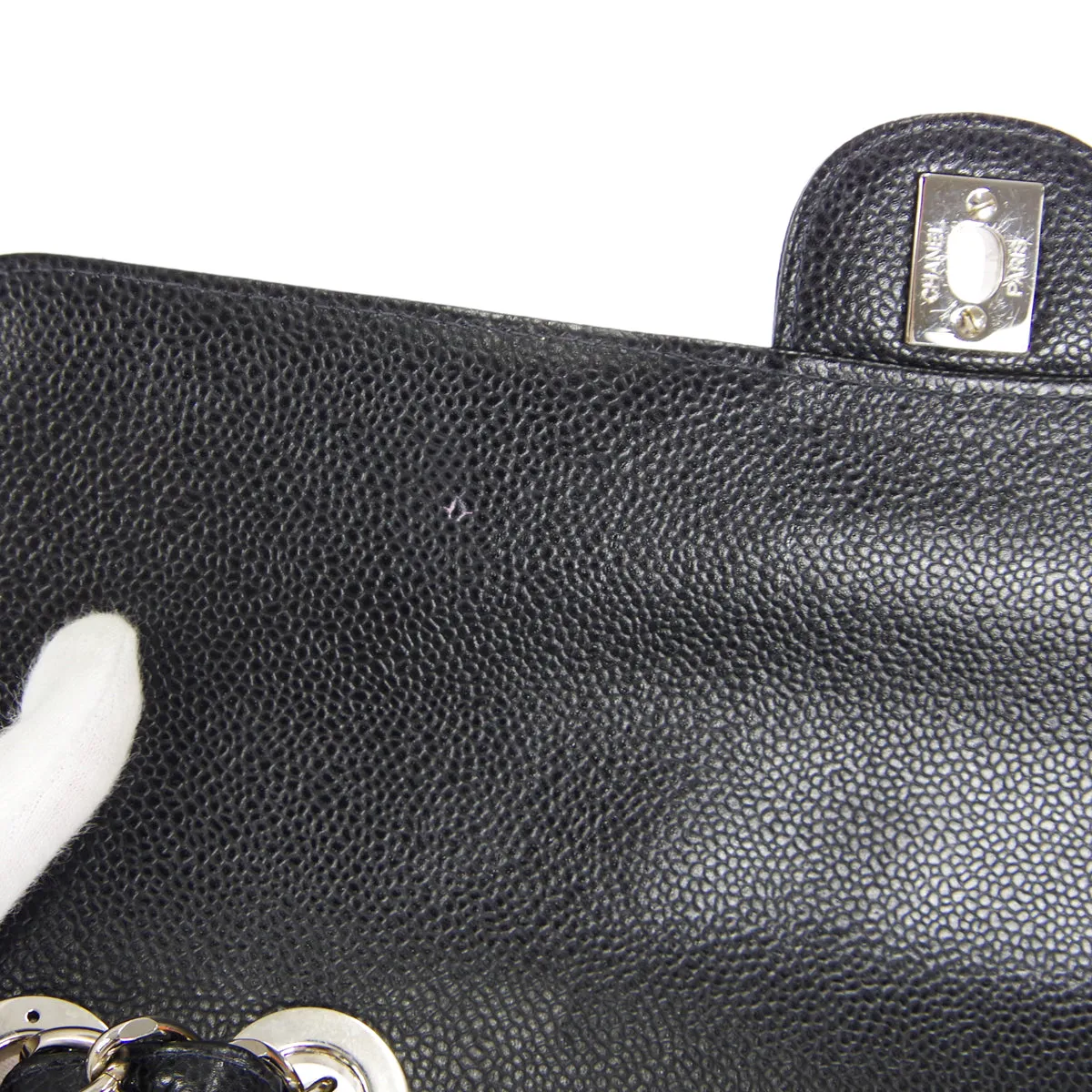 CHANEL 2000-2001 Classic Flap Jumbo SHW Black Caviar 27053