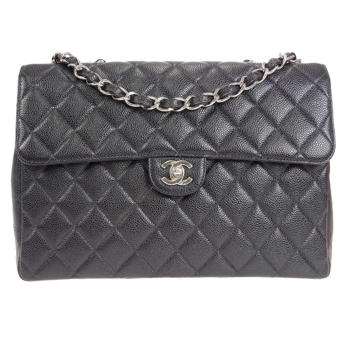 CHANEL 2000-2001 Classic Flap Jumbo SHW Black Caviar 27053