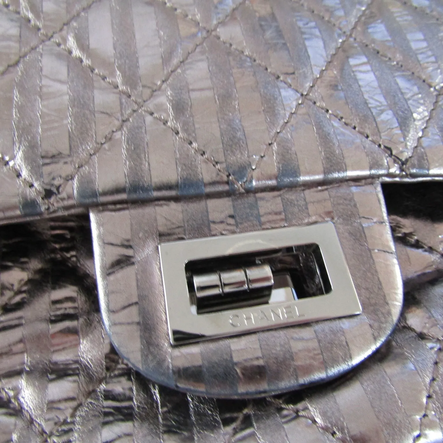 CHANEL 2.55 Reissue 227 Double New Metallic Striped Shoulder Bag