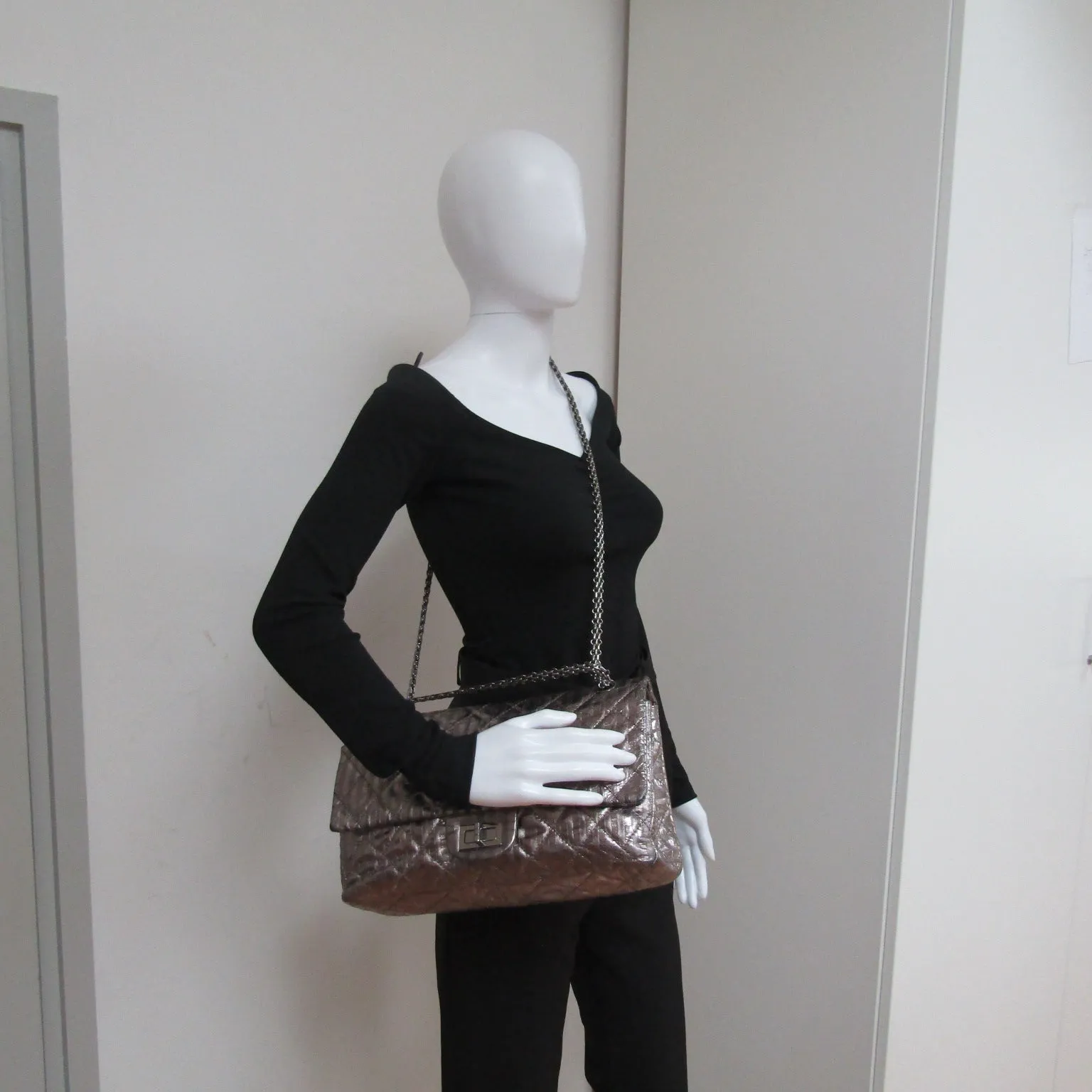 CHANEL 2.55 Reissue 227 Double New Metallic Striped Shoulder Bag