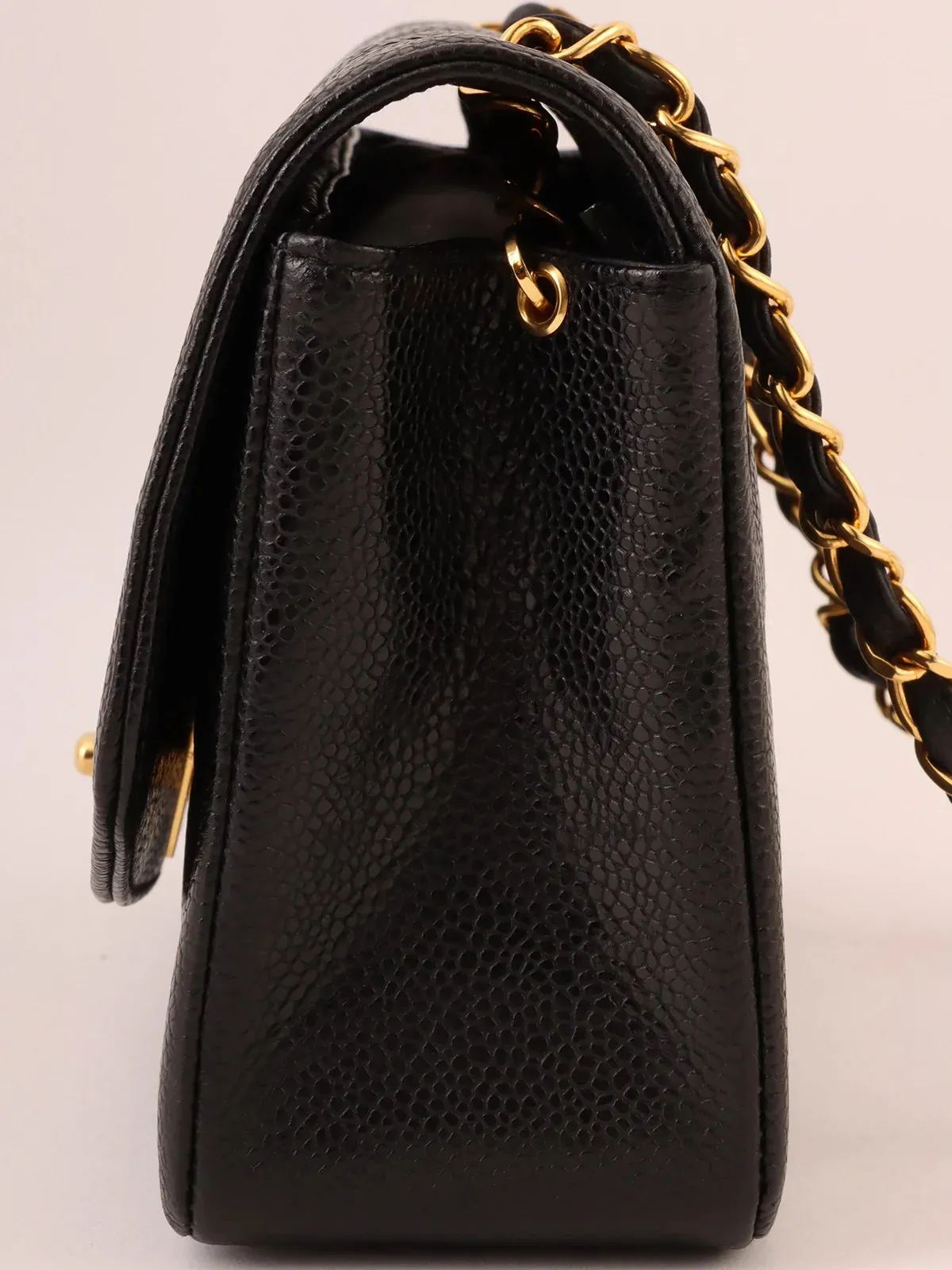 CHANEL Around 1992 Made Caviar Skin Diana Flap Chain Bag 22Cm Black