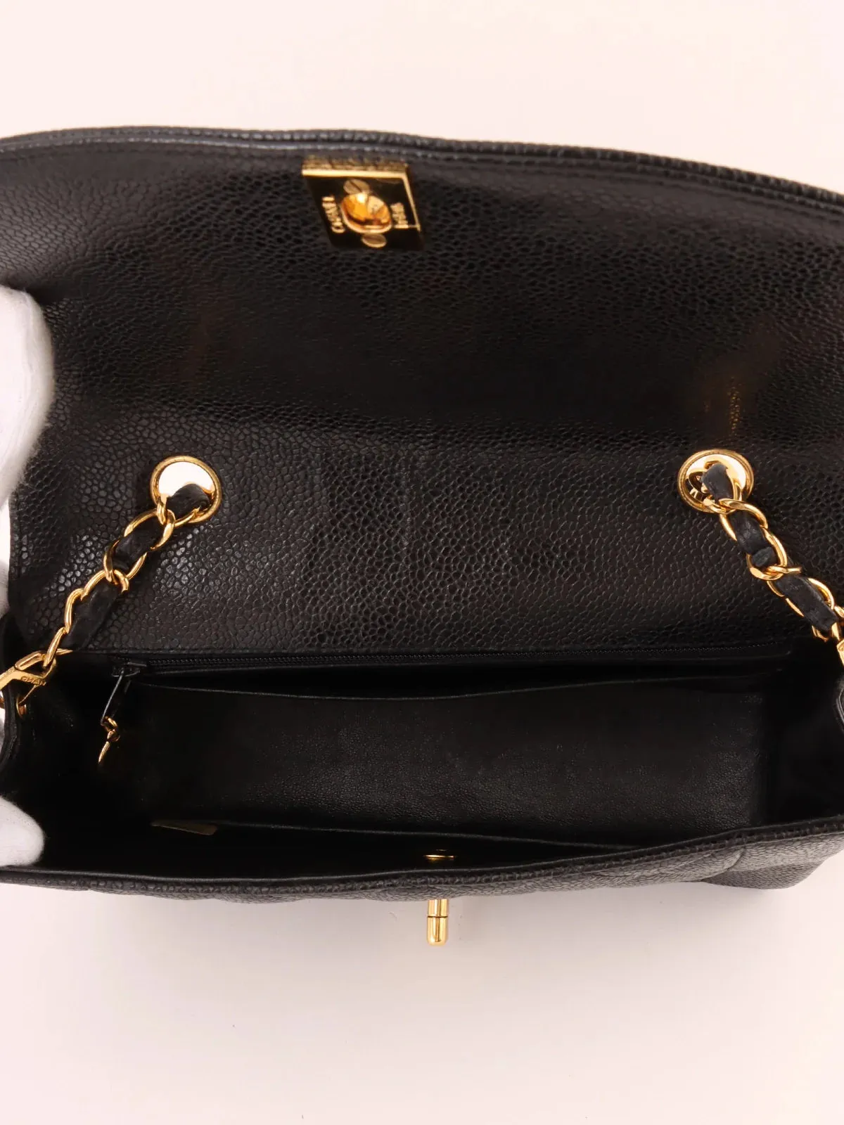 CHANEL Around 1992 Made Caviar Skin Diana Flap Chain Bag 22Cm Black