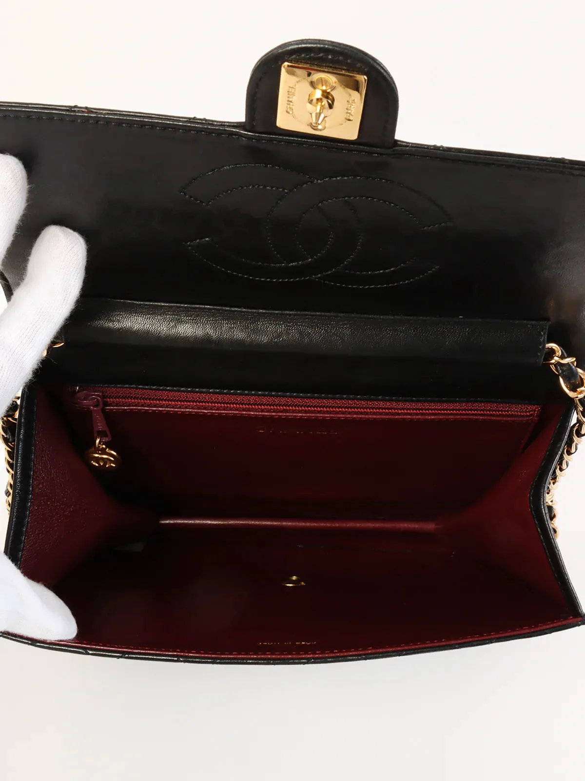 CHANEL Around 1998 Made Straight New Cc Mark Plate Chain Bag Black