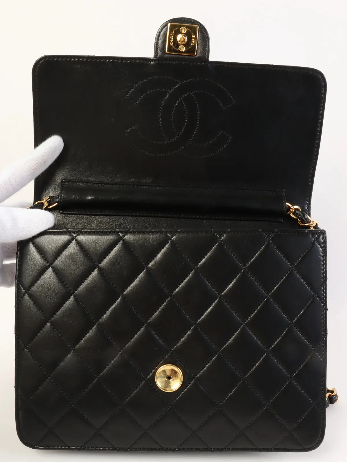 CHANEL Around 1998 Made Straight New Cc Mark Plate Chain Bag Black