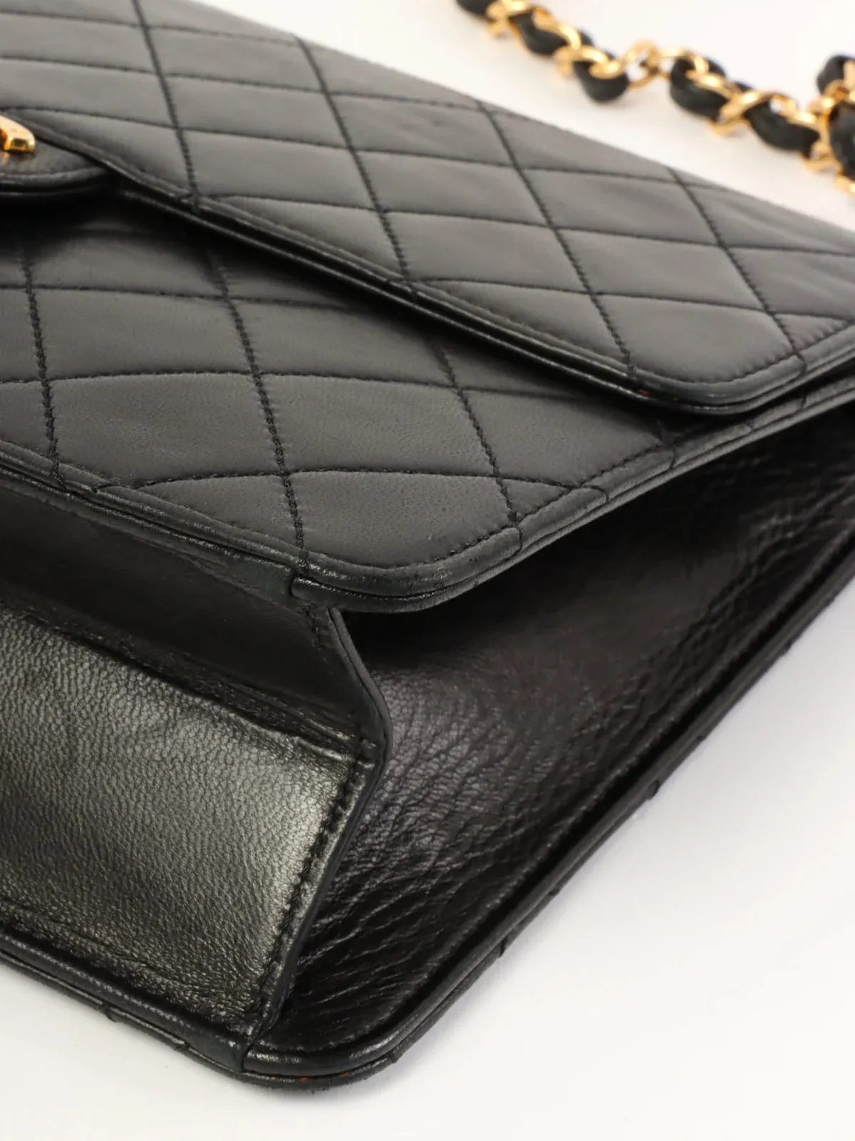 CHANEL Around 1998 Made Straight New Cc Mark Plate Chain Bag Black
