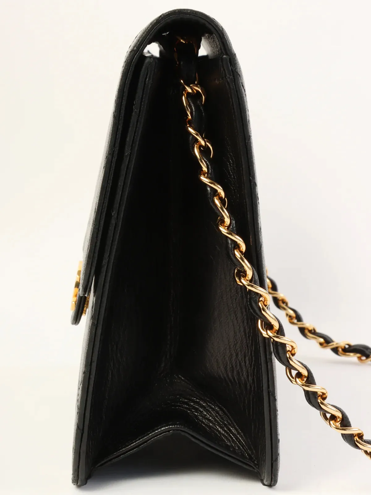 CHANEL Around 1998 Made Straight New Cc Mark Plate Chain Bag Black