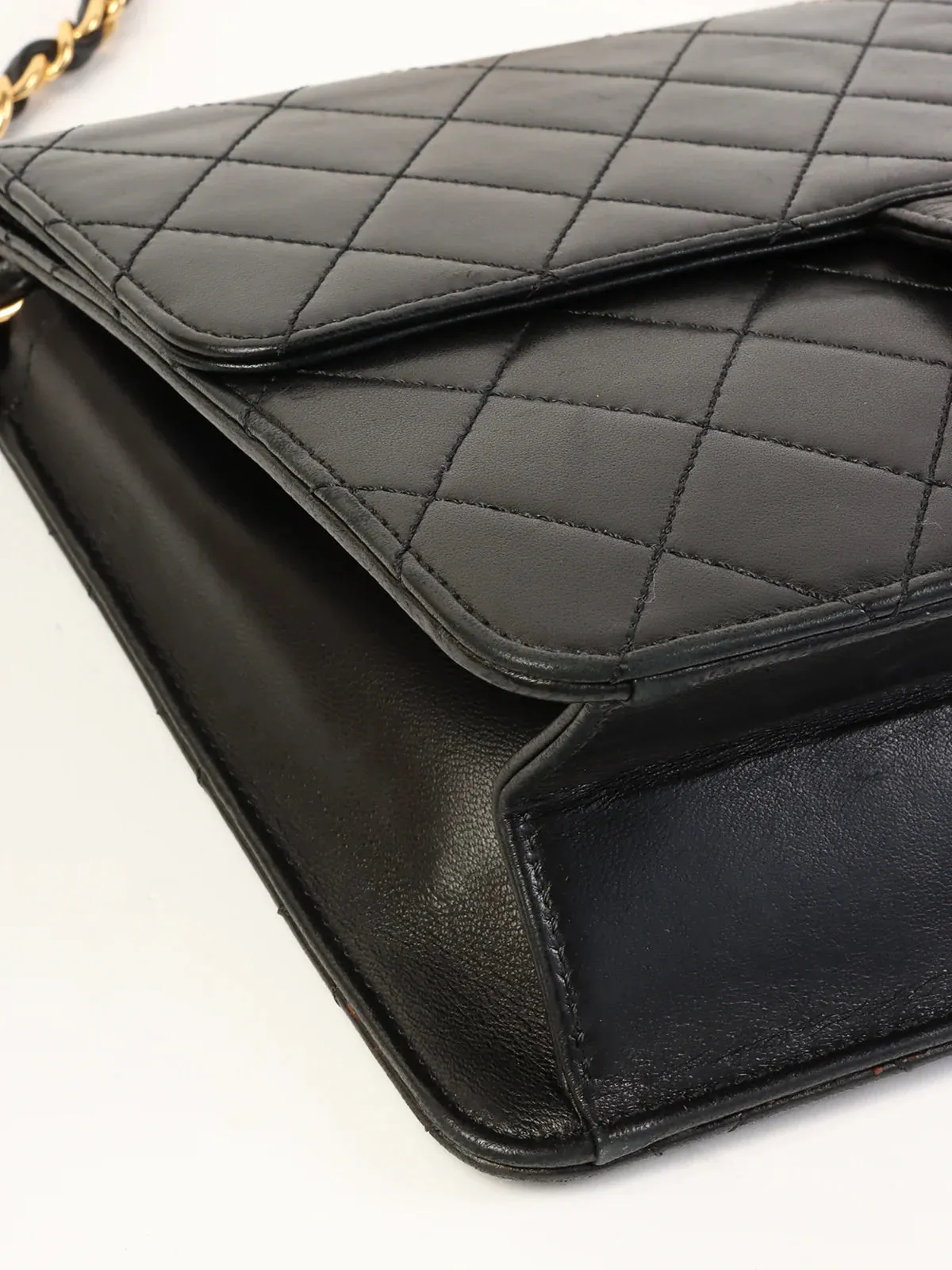 CHANEL Around 1998 Made Straight New Cc Mark Plate Chain Bag Black