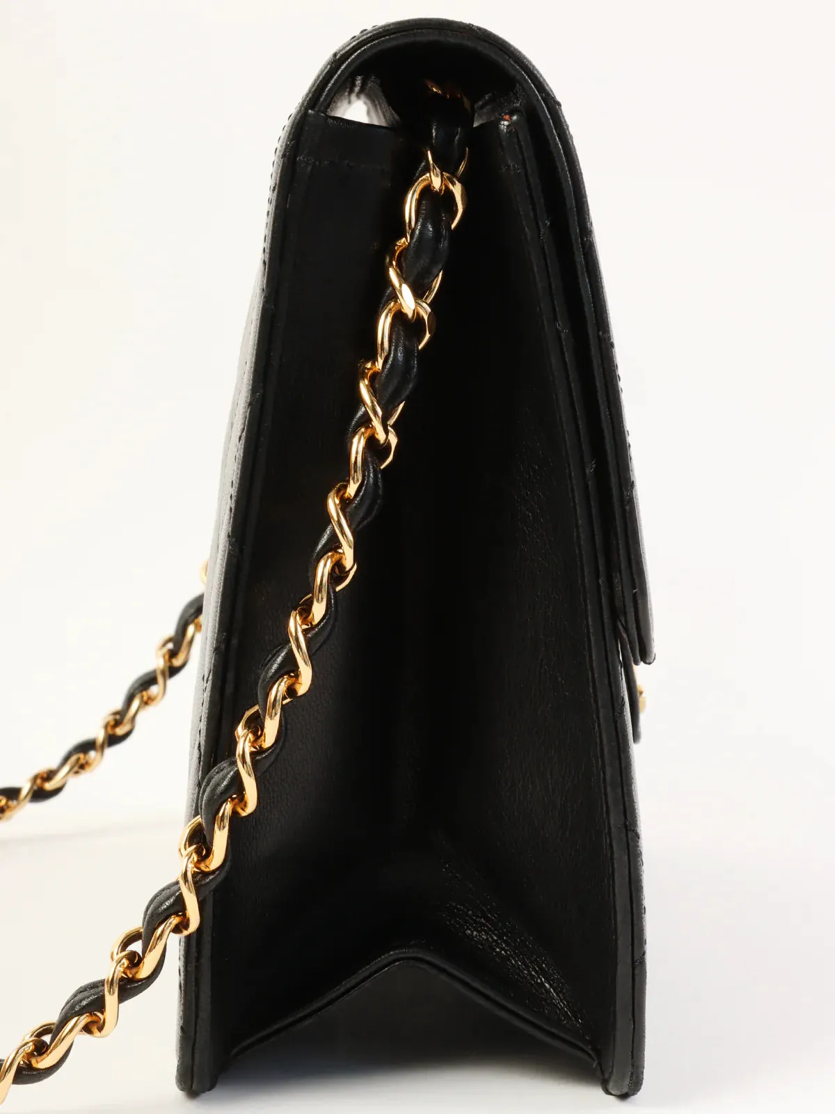 CHANEL Around 1998 Made Straight New Cc Mark Plate Chain Bag Black