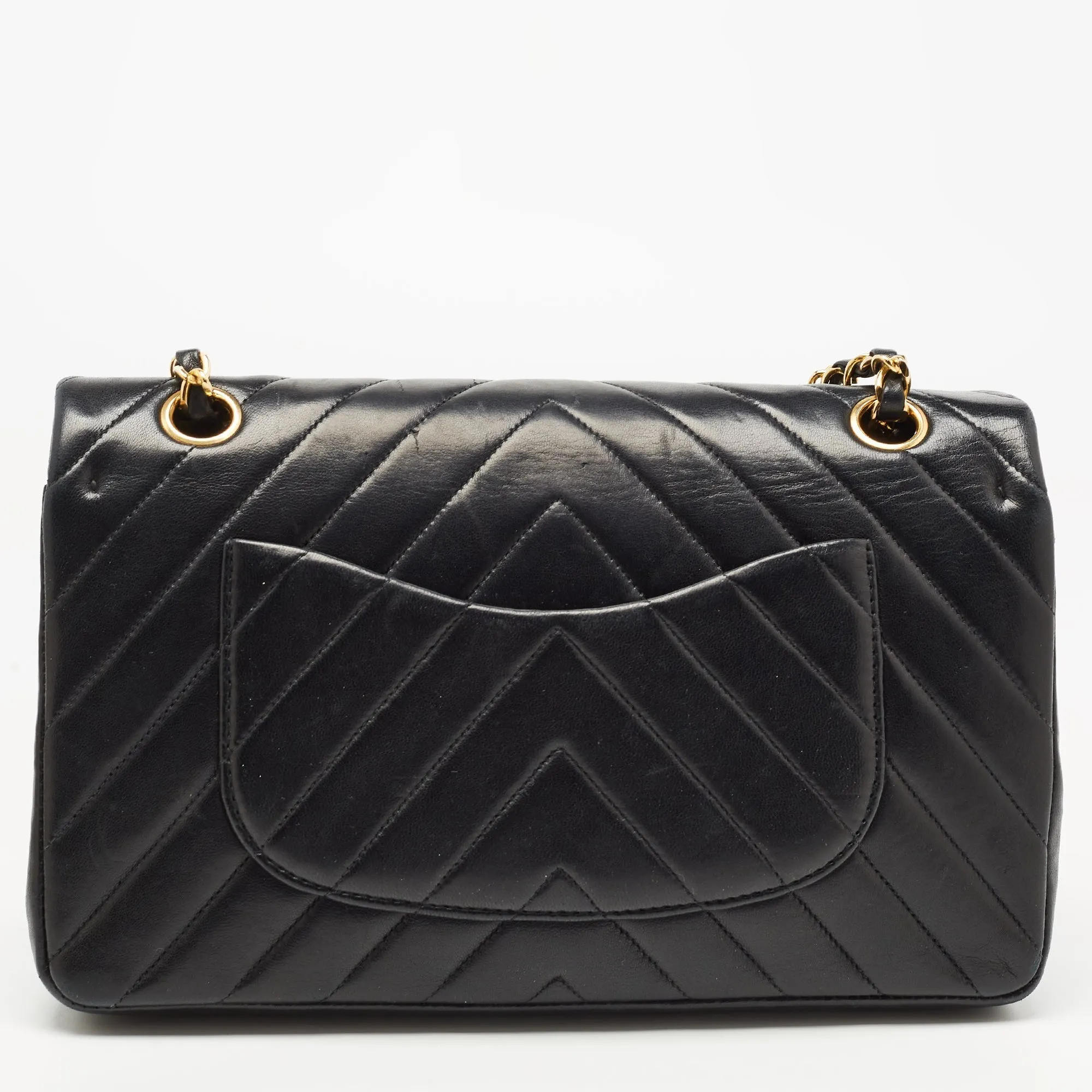 CHANEL Black Chevron Leather Medium Classic Double Flap Bag