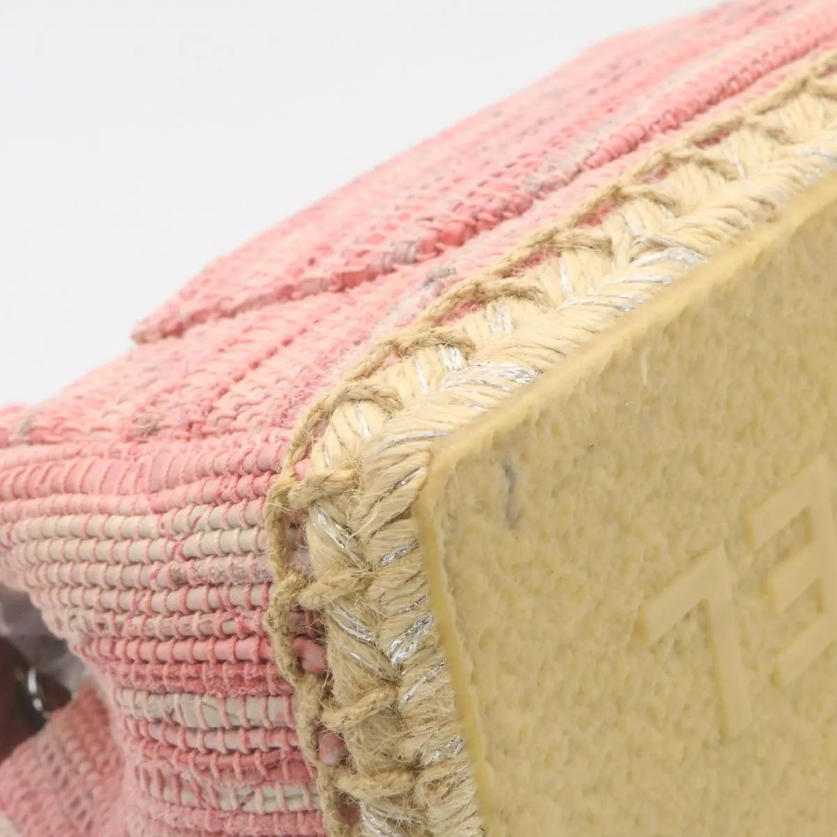 Chanel Chain Flap Shoulder Bag Turn Lock Canvas Pink CC  bs334A