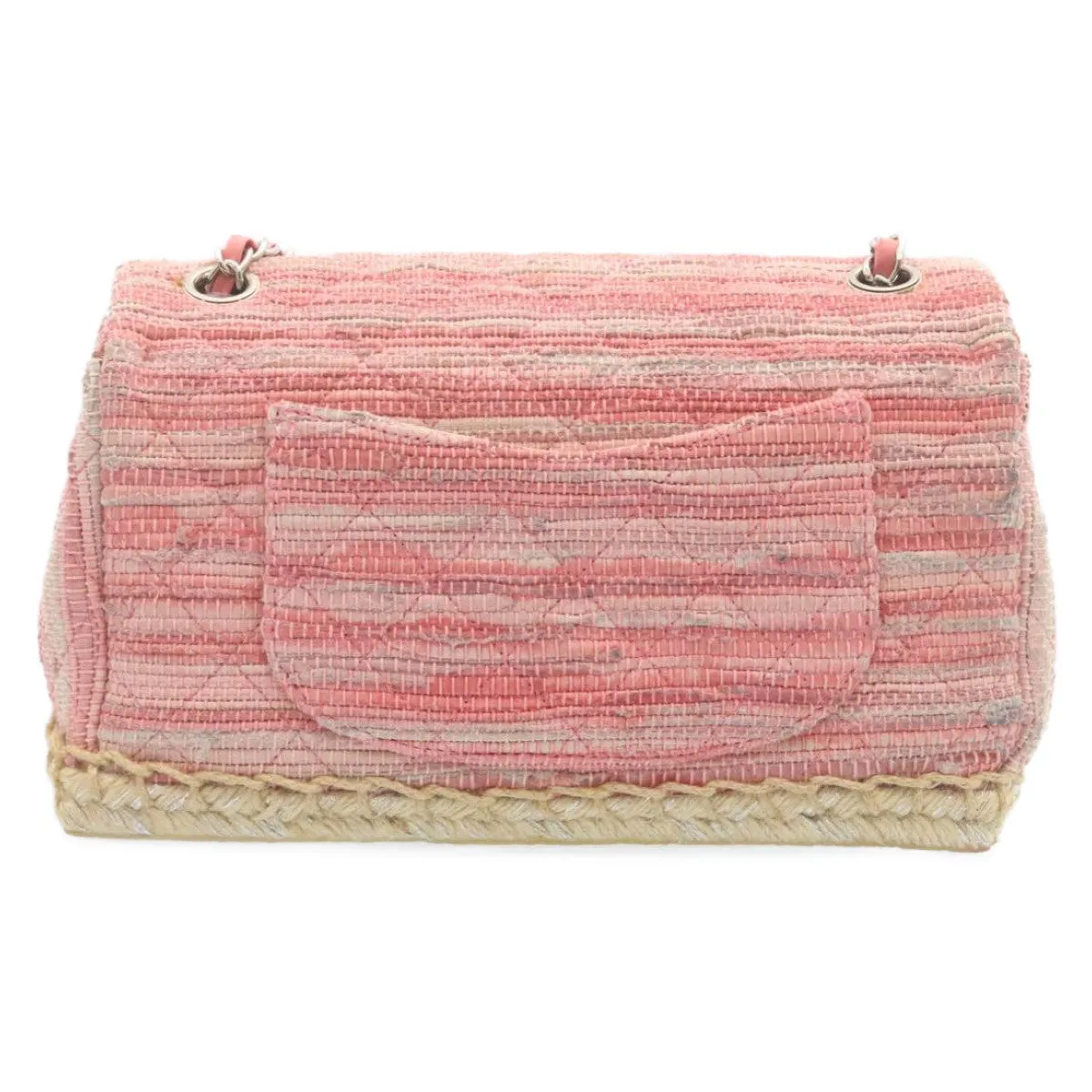 Chanel Chain Flap Shoulder Bag Turn Lock Canvas Pink CC  bs334A