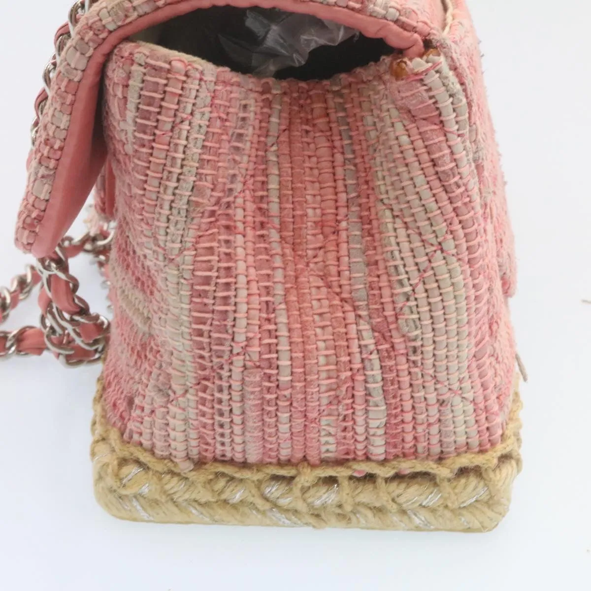 Chanel Chain Flap Shoulder Bag Turn Lock Canvas Pink CC  bs334A