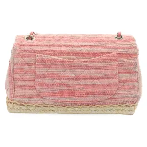 Chanel Chain Flap Shoulder Bag Turn Lock Canvas Pink CC  bs334A