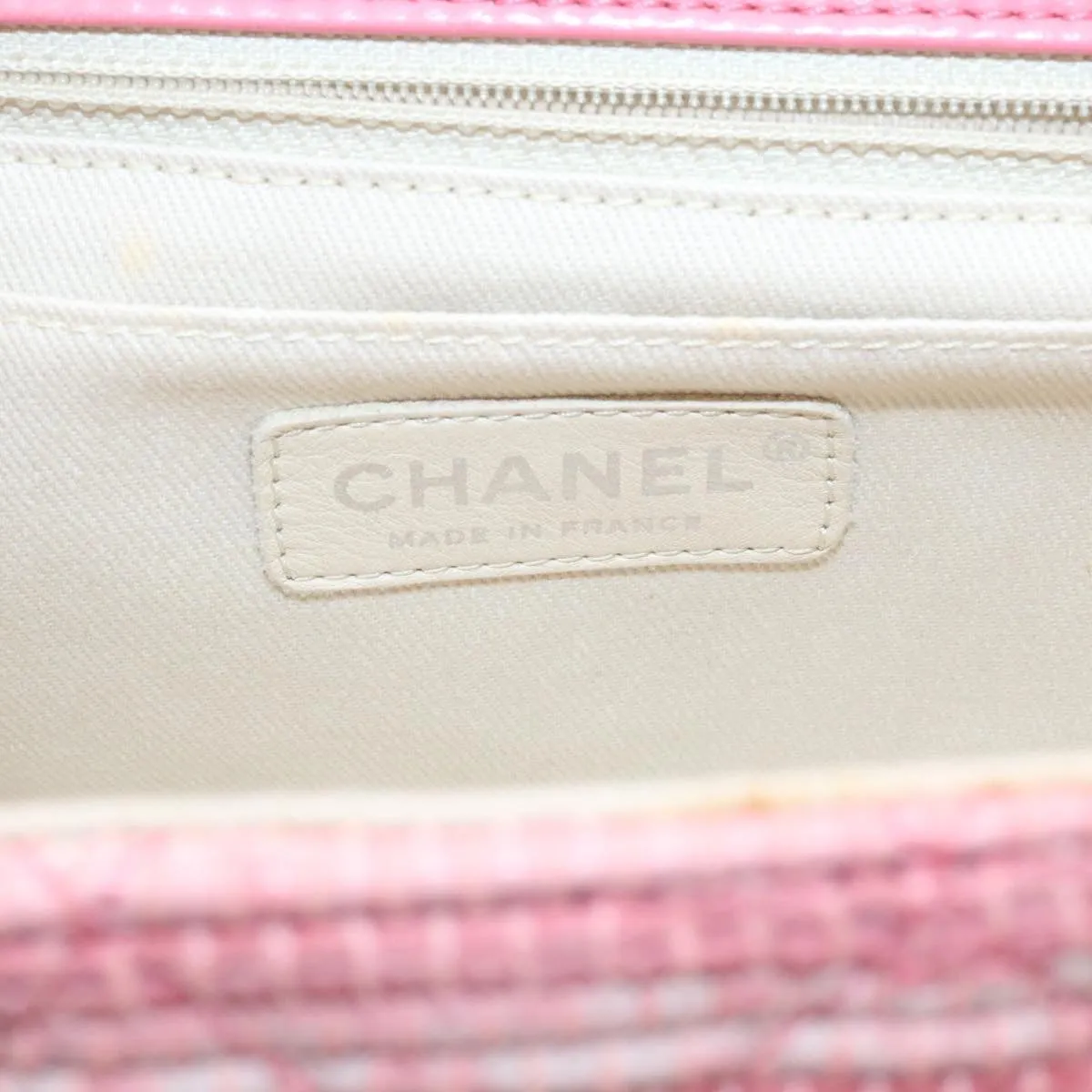 Chanel Chain Flap Shoulder Bag Turn Lock Canvas Pink CC  bs334A