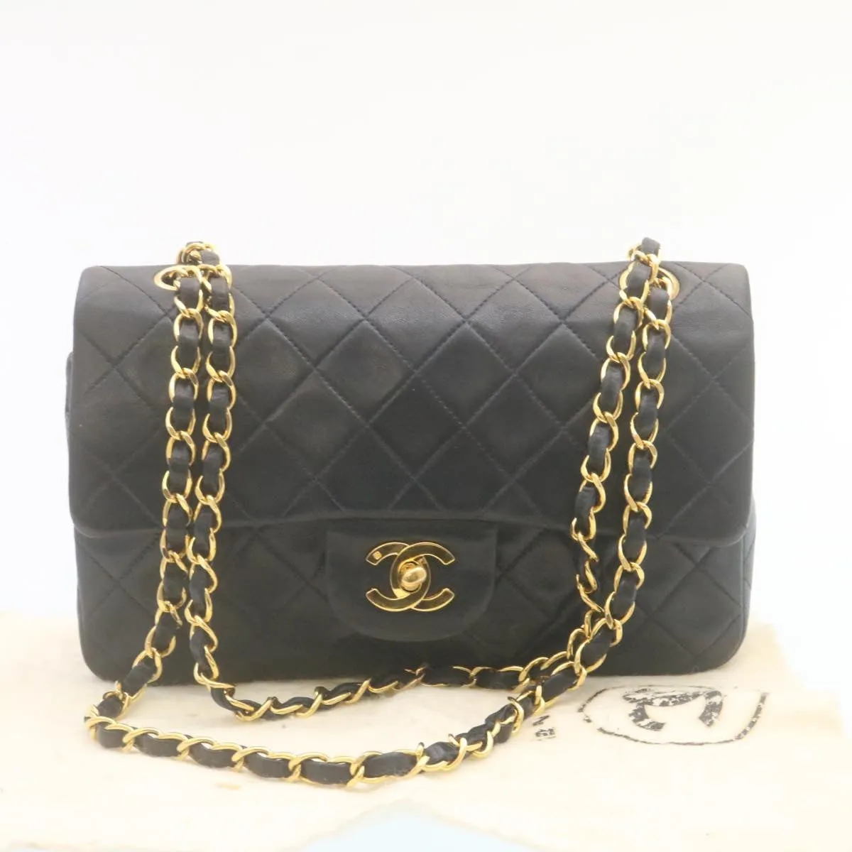 Chanel Classic Matelasse 23 Chain Flap Shoulder Bag Lamb Skin Black  29130A