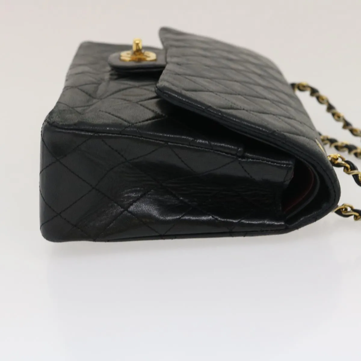 CHANEL Classic Matelasse 25 Chain Flap Shoulder Bag Lamb Skin Black Auth lt448A