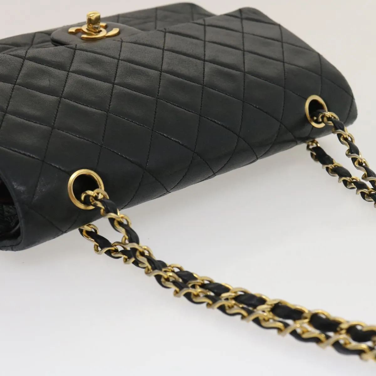 CHANEL Classic Matelasse 25 Chain Flap Shoulder Bag Lamb Skin Black Auth lt448A