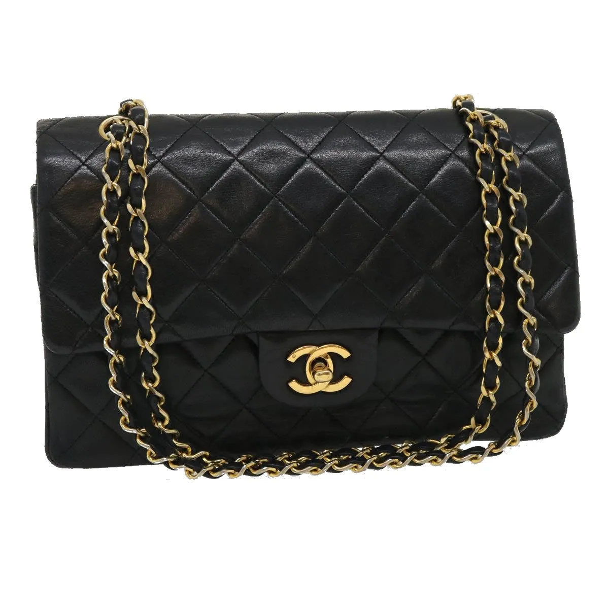 CHANEL Classic Matelasse 25 Chain Flap Shoulder Bag Lamb Skin Black Auth lt448A