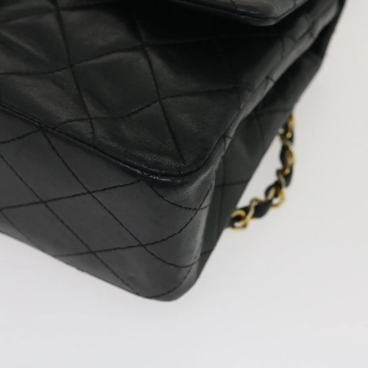 CHANEL Classic Matelasse 25 Chain Flap Shoulder Bag Lamb Skin Black Auth lt448A
