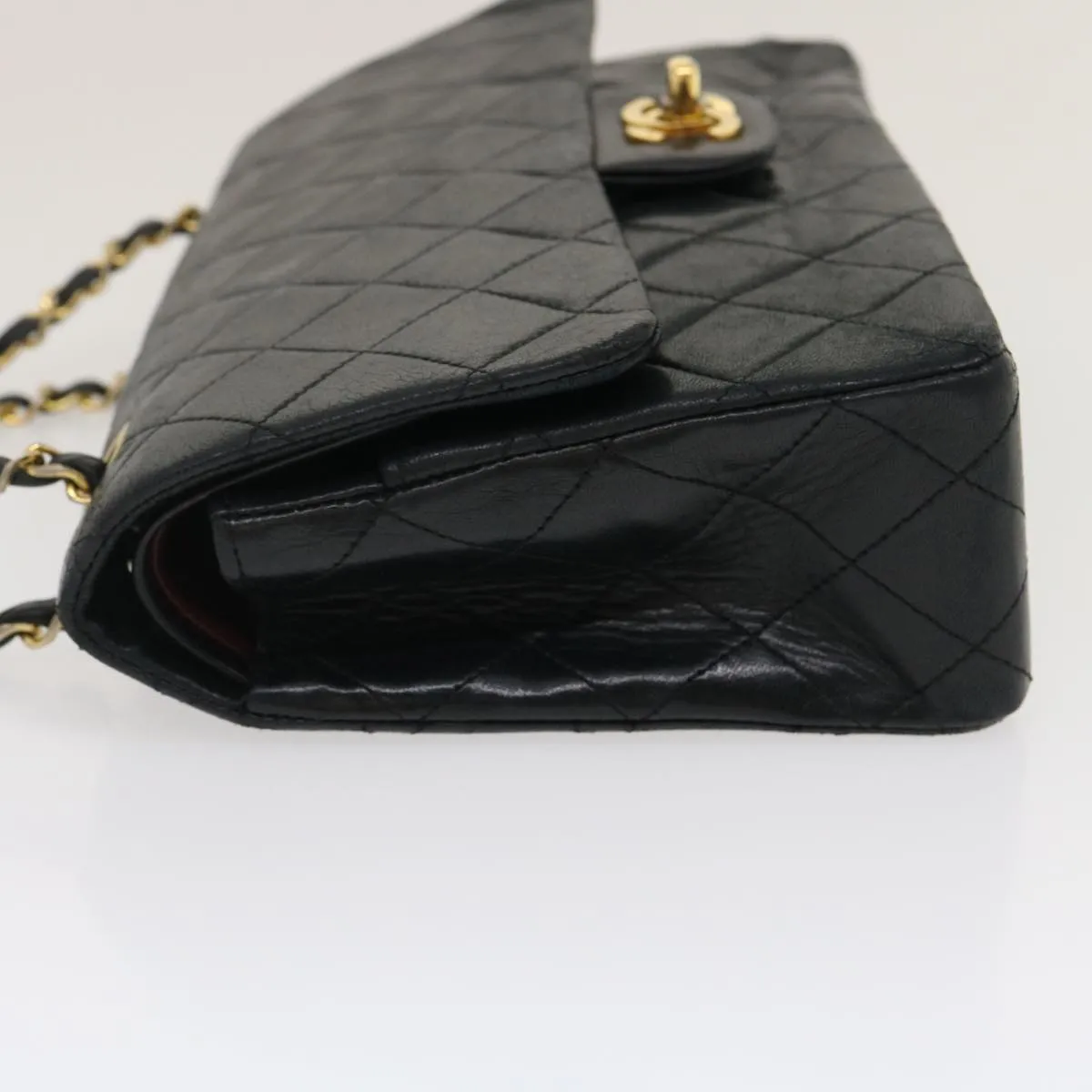 CHANEL Classic Matelasse 25 Chain Flap Shoulder Bag Lamb Skin Black Auth lt448A