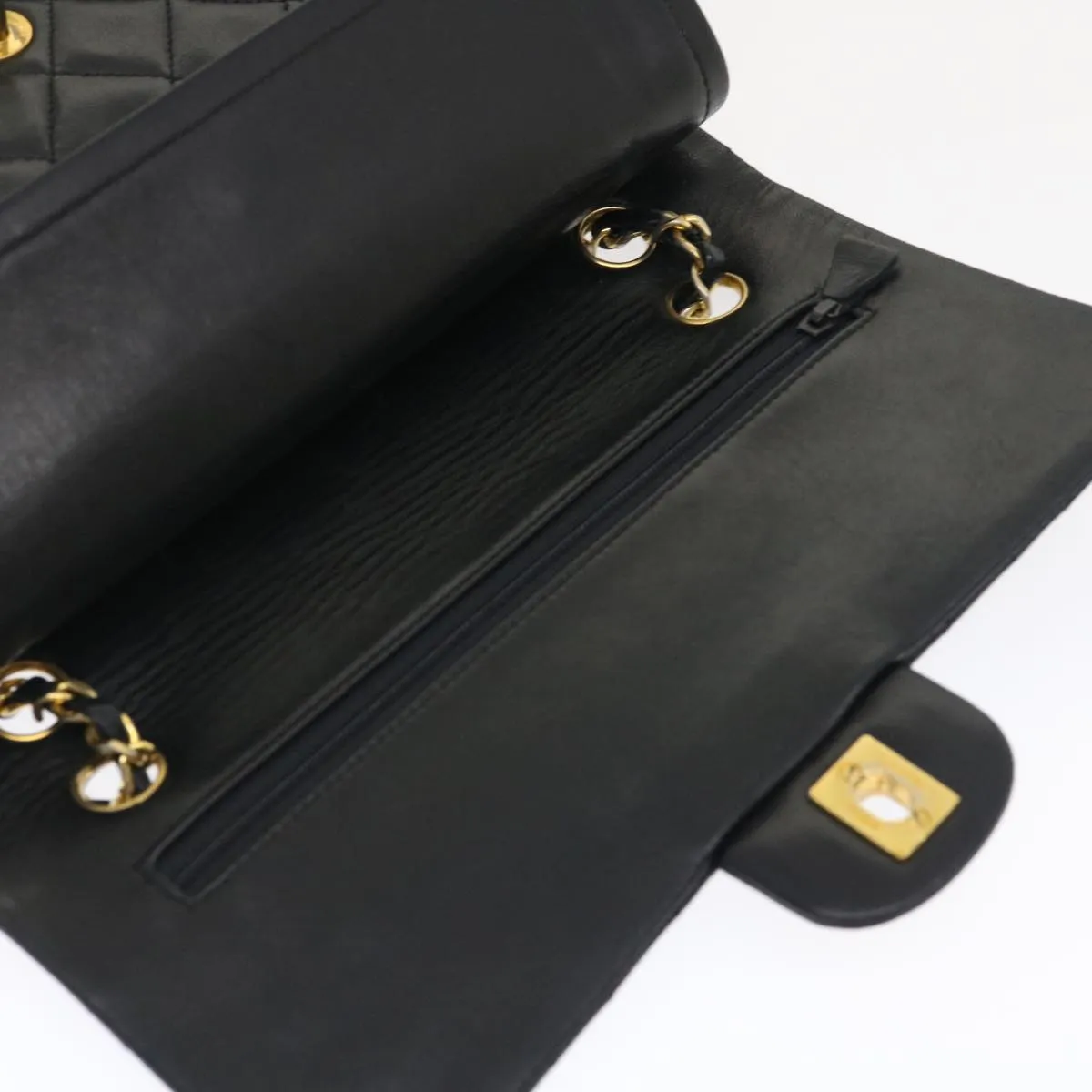 CHANEL Classic Matelasse 25 Chain Flap Shoulder Bag Lamb Skin Black Auth lt448A