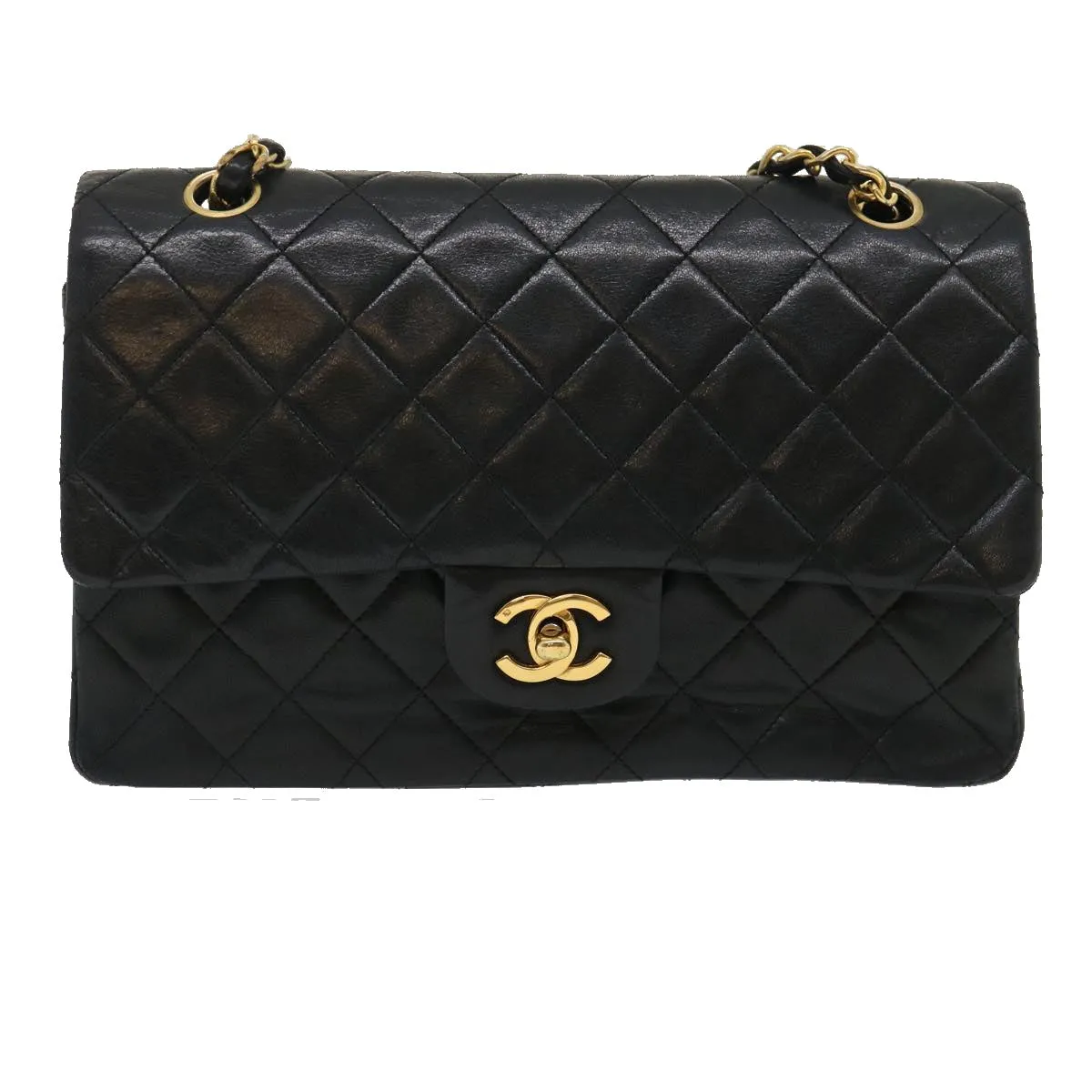 CHANEL Classic Matelasse 25 Chain Flap Shoulder Bag Lamb Skin Black Auth lt448A