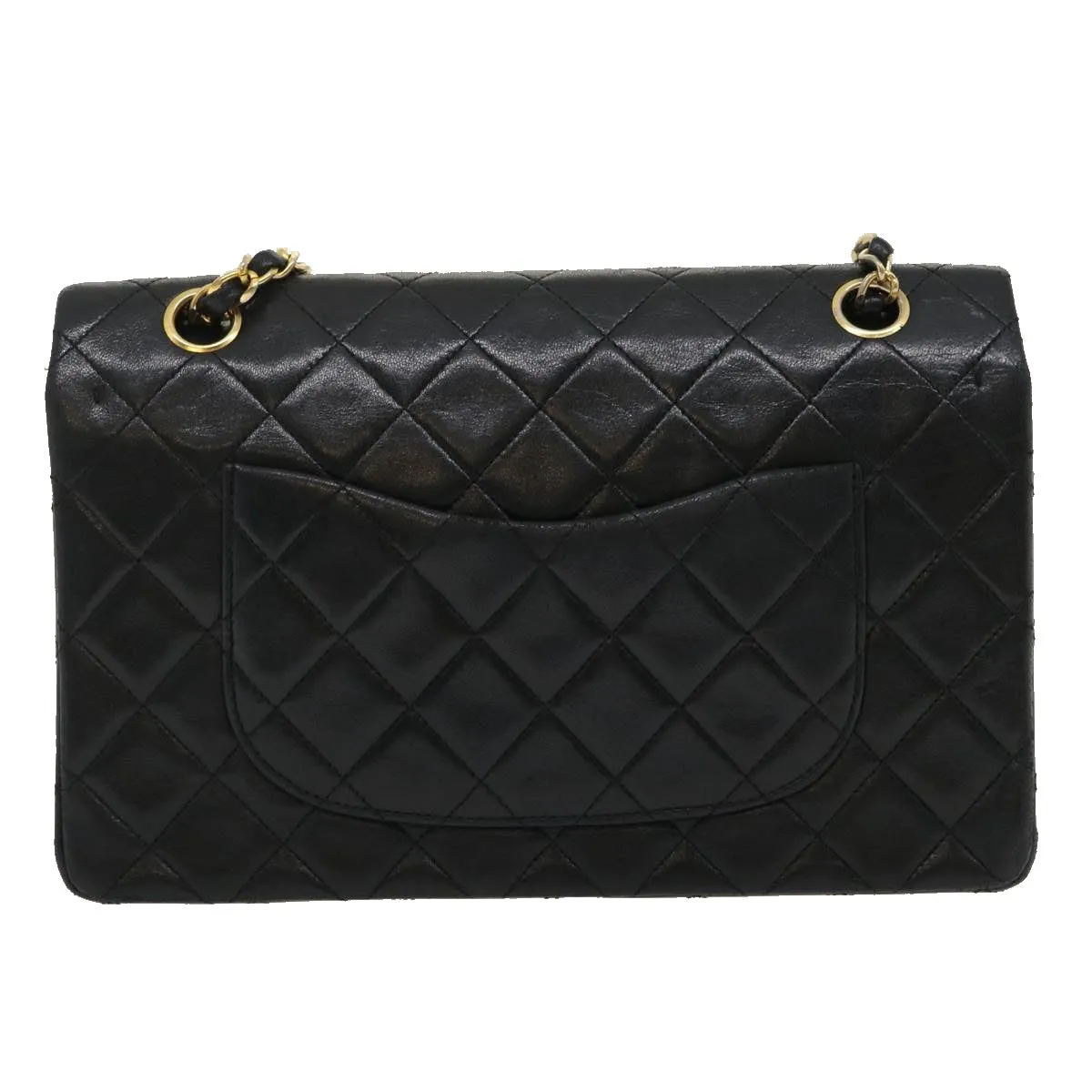 CHANEL Classic Matelasse 25 Chain Flap Shoulder Bag Lamb Skin Black Auth lt448A