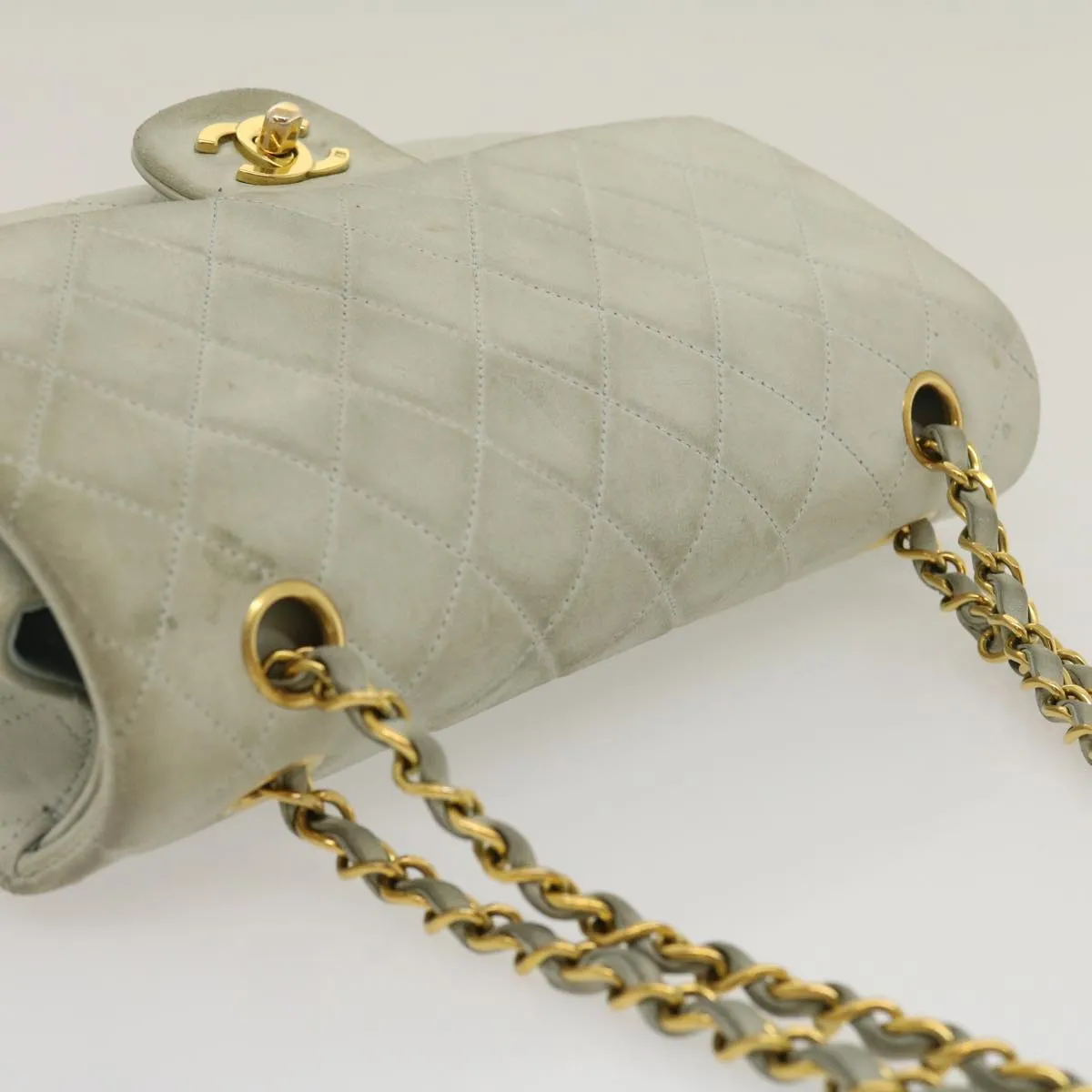 CHANEL Classic Matelasse 25 Double Chain Flap Shoulder Bag Lamb Skin Auth 29961A