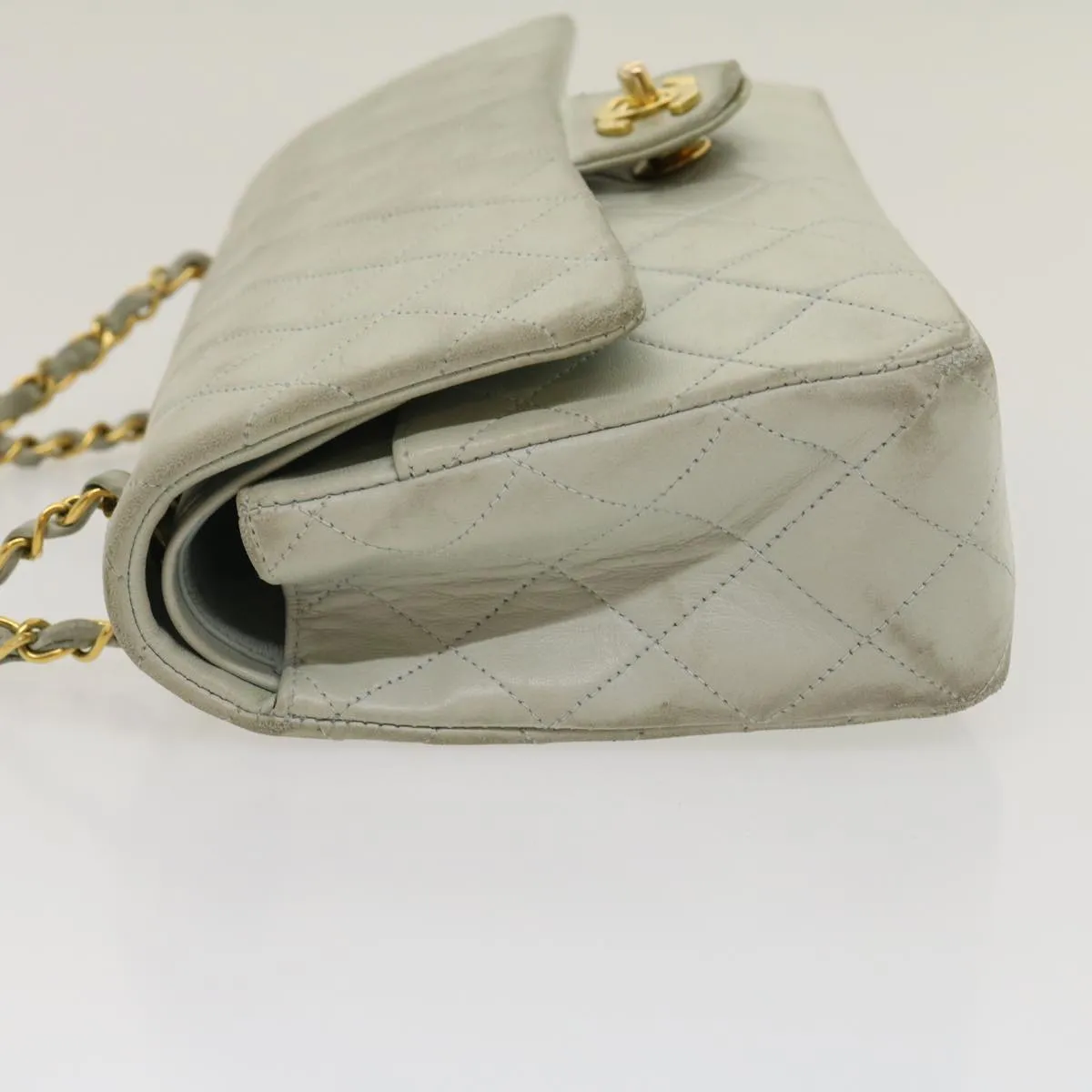 CHANEL Classic Matelasse 25 Double Chain Flap Shoulder Bag Lamb Skin Auth 29961A